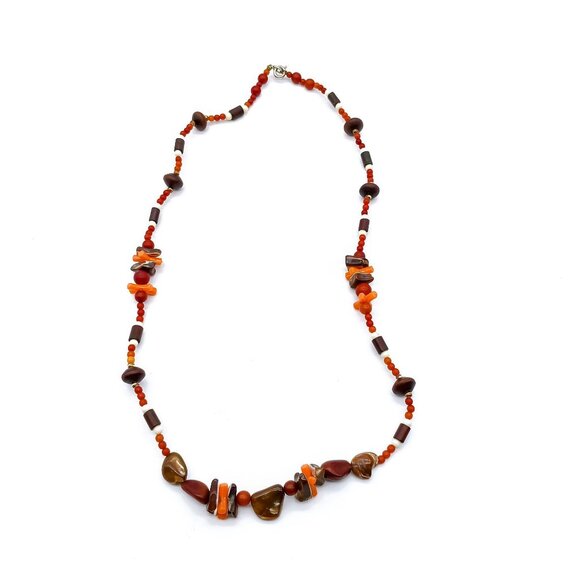 Basic Boho Strand Necklace, Retro Brown and Orange Early Plastic Beads - Picture 3 of 3